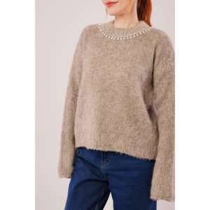 Suéter de visón suave al por mayor, color piedra, manga larga, informal para mujer, tejido antipilling - Product Image 6