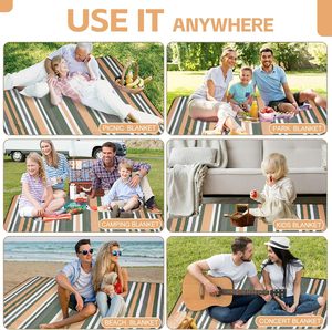 Factory Wholesale Customize Print Outdoor Compact Portable Folding Striped Durable Waterproof <b>Picnic</b> Mat <b>Blanket</b> With Handle - Product Image 6