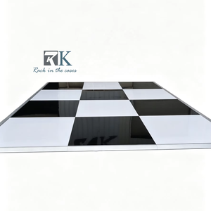 Portable Dance Floor Party Wedding Event Flooring with <b>White</b> and BlackPlatform Aluminum Edging - Product Image 1