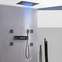 Pomme de douche de plafond à LED de 14x20 pouces avec jets de corps, système de douche à effet pluie, kit de mitigeur thermostatique