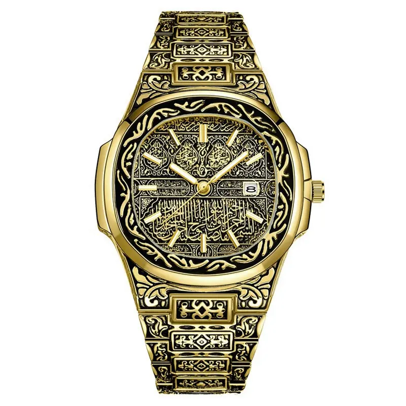 Thiết kế thích hợp cổ điển đồng cổ điển khắc đồng hồ người đàn ông cổ tay sáng vuông ngày thạch anh người đàn ông Đồng hồ đeo tay nhà máy bán hàng trực tiếp