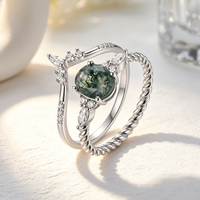 Ensemble de bagues en argent sterling 925 Moyu Jewelry, design corde torsadée, pierre naturelle agate mousse, ensemble de bagues de fiançailles et de mariage pour femmes