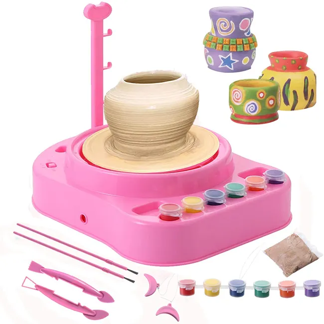 Creative home activities educational arts pottery studio dry clay toy crafts wheel set pottery kids toy for children