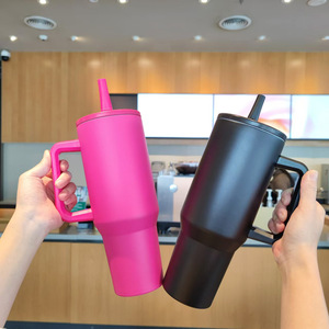 Stainless Steel Tumbler 40oz With Straw Travel <b>Mug</b> Black Rose Red <b>Large</b> Capacity Insulated Cup - Product Image 1