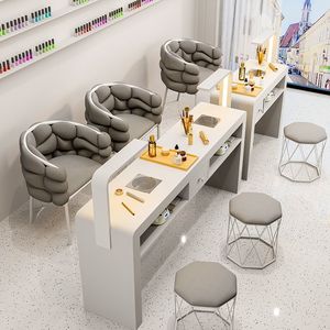Table de manucure professionnelle moderne pour salon de beauté, en bois blanc, avec compartiments et prises indépendantes - Product Image 2