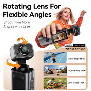 Caméra portable 2K <span class=keywords><strong>HD</strong></span> avec objectif rotatif à 270°, caméra d'action numérique pour vlog, enregistreur, caméra de sport de plein air, caméra de poche - Product Image 4