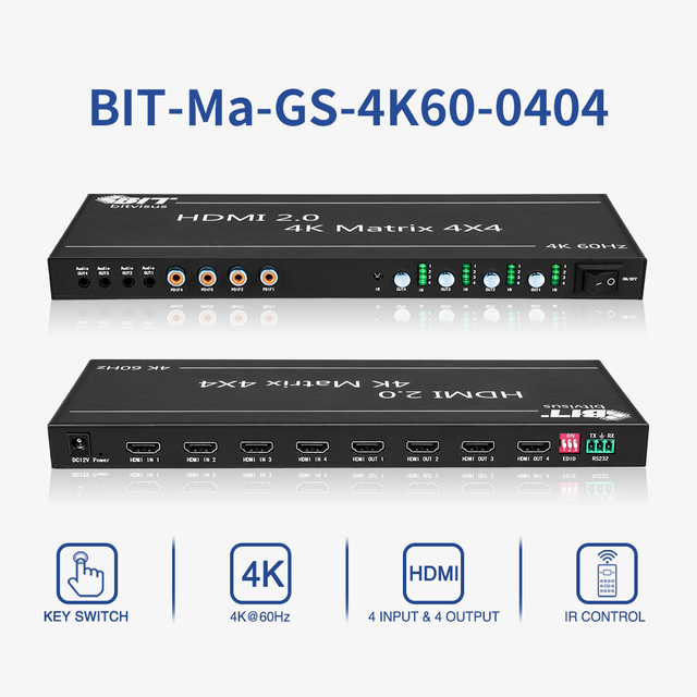 2X2 HDMI Matrix Switch 4K60 4K60 4 in 4 Out Support 3D HD Audio Independent Display Power Memory for Multi-Screen Control