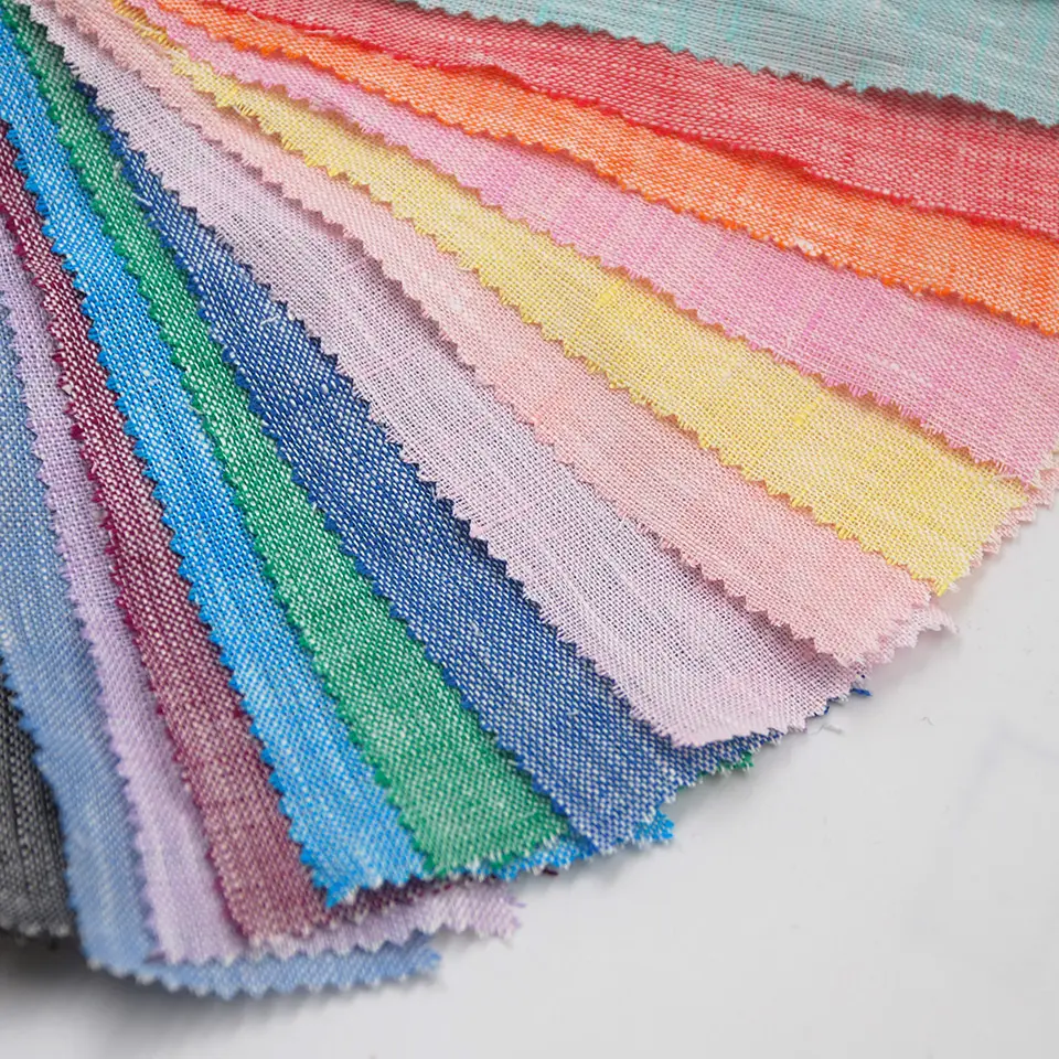 Hot selling hemp two-tone chambray style colorful cotton soft yarn dyed slub linen shirting fabric