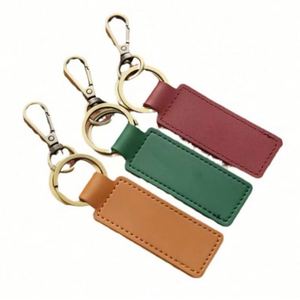 Porte-clés de luxe personnalisé en cuir avec design rétro double cercle, accessoires populaires en métal et PU, logo rectangulaire imprimé - Product Image 6