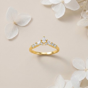 Elegante Tiara en Forma de V, Anillos de Plata 925 Chapados en Oro para Niñas <span class=keywords><strong>con</strong></span> Piedras de Circonita Cúbica en Forma de Pera y Marquesa - Product Image 2
