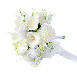 L-R075 Dernier <span class=keywords><strong>Bouquet</strong></span> <span class=keywords><strong>de</strong></span> <span class=keywords><strong>Mariée</strong></span> Artificiel Blanc en Lys Calla et Hortensia <span class=keywords><strong>avec</strong></span> Nœud en Dentelle et Satin pour Cérémonie <span class=keywords><strong>de</strong></span> Mariage et Photographie - Product Image 5