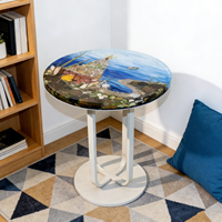 Artisanat en résine pour meubles de maison, salon, table basse en résine époxy avec design marin en galets, table basse ronde moderne de luxe