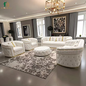 Juego de sofá Chesterfield crema de terciopelo italiano de lujo, salida de fábrica para muebles de sala de estar de Villa llenos de esponja - Product Image 1