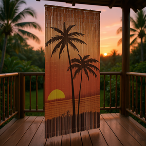 Cortina de puerta de bambú con estampado de palmeras, 39,4x86,6, pantalla contra insectos, translúcida, para entrada del hogar, estilo del sudeste asiático - Product Image 2