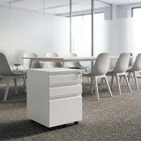 Archivador Móvil de Acero con 3 Cajones, Mueble de Almacenamiento con Ruedas para Oficina, Archivador Móvil con Pedestal