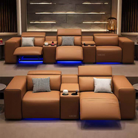 Canapé inclinable électrique en cuir véritable pour salon, cinéma maison, avec console et table basse – Projet Villa de Luxe