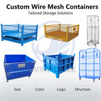 Cage de rangement robuste avec roulettes, conteneur en treillis métallique pliable, caisse mobile empilable pour poste de travail d'usine