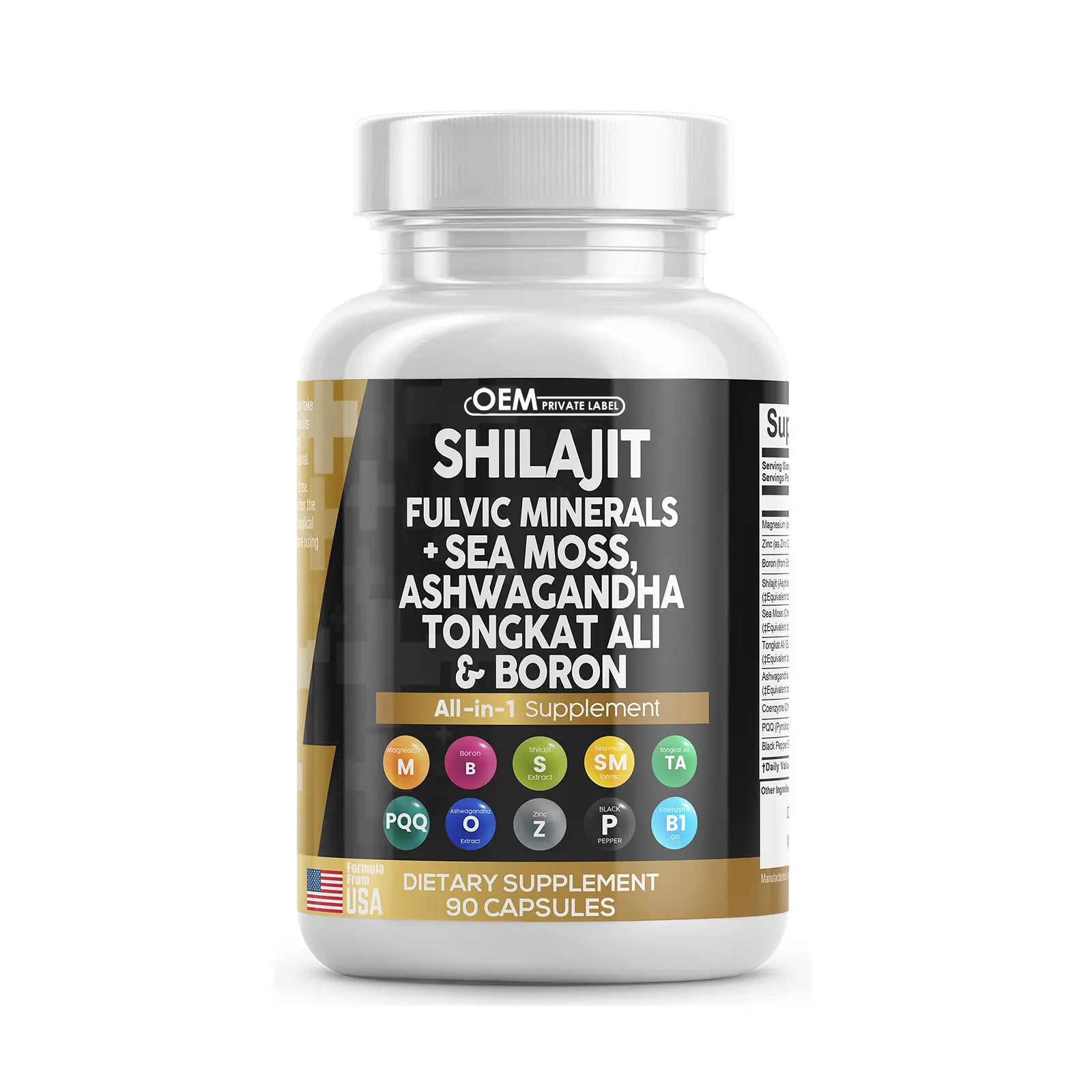 8 in 1 Shilajit Extract Powder Supplement 20% Fulvic Acid Pure Himalayan Shilajit Capsules With Ashwagandha Ginseng