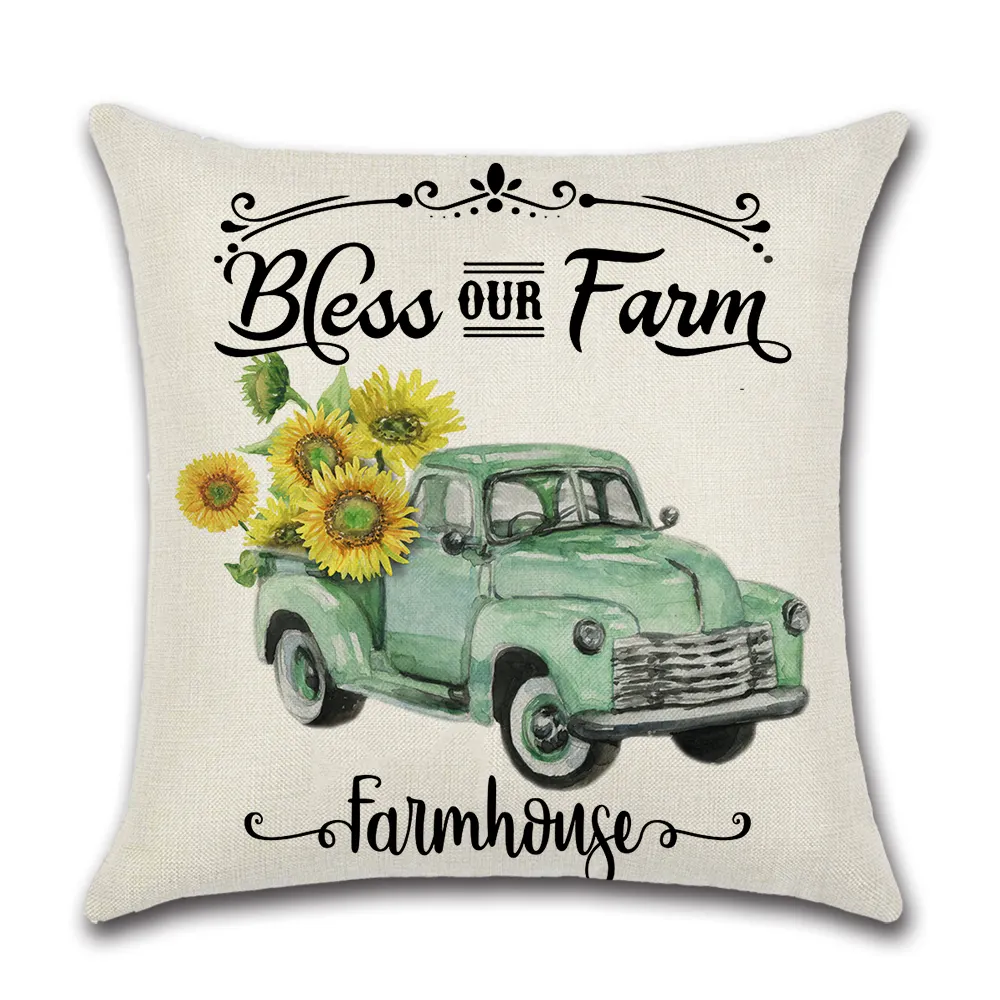 Fundas de almohada para granja, funda de almohada de poliéster con flores frescas para camión Vintage, para bicicleta, con acuarela, cojín Floral, almohada para suelo