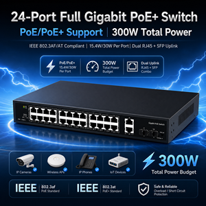 รับประกัน 5 ปี สวิตช์ Poe 24 พอร์ต 10/100/1000mbps พร้อมพอร์ต SFP 2*1.25G สำหรับ<span class=keywords><strong>กล้อง</strong></span> Hikvision <span class=keywords><strong>Dahua</strong></span> - Product Image 1