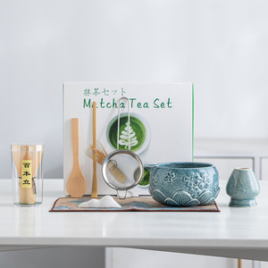 Kit de matcha portable GL pour les voyages et le bureau, ensemble de thé matcha en céramique bleue de style japonais avec fouet en bambou, ensemble de bol à matcha - Product Image 1