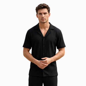 Ensemble chemise et short décontracté pour <span class=keywords><strong>homme</strong></span>, en tissu respirant tissé, avec logo personnalisé, pour l'été, <span class=keywords><strong>tenue</strong></span> de vacances, coupe décontractée style côtier, vente en gros OEM - Product Image 3