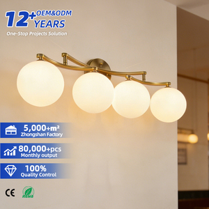 Lampe murale sphérique en verre blanc laiteux au design moderne et minimaliste, luminaire de vanité en métal pour restaurant, chambre à coucher, tête de lit, salle de bain - Product Image 1