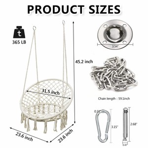 Asiento Colgante Redondo de Cuerda de Algodón Hecho a Mano para Interiores y Exteriores, Columpio de Macramé, <span class=keywords><strong>Hamaca</strong></span>, <span class=keywords><strong>Silla</strong></span> Colgante para Patio - Product Image 3