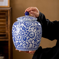 Pot à thé en céramique bleu et blanc de Jingdezhen, style chinois, hermétique, pour le stockage du thé Puer, anti-humidité