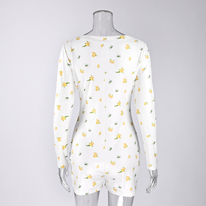 QINSI Custom Logo Women Tank Full Sleeve Jumpsuits Floral Print Nightgown Botton <strong>Pyjama</strong> Women <strong>One</strong> Piece Knee Bodysuit - Product Image 5