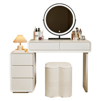 Nouvelle coiffeuse en bois massif laqué modèle 2025, style crème, chambre à coucher, simple, moderne, commode à tiroirs, petite coiffeuse éclairée