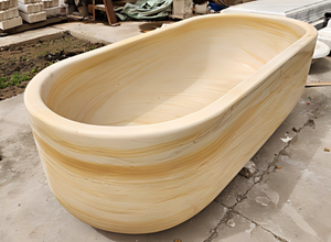 อ่างอาบน้ำทรงวงรีสั่งทำพิเศษสุดหรูหราทันสมัย ลายไม้สีเหลืองหินอ่อน แบบลอยตัว สำหรับแช่ตัวในห้องน้ำ วิลล่า โรงแรม บ้าน - Product Image 2
