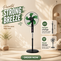 Ventilateur sur pied électrique robuste à base métallique, 5 pales, antibactérien, télécommandé, pour usage domestique – Prix usine