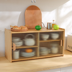 Japanese Style Desktop <b>Sideboard</b> Kitchen Cabinet Frosted Glass Door <b>Storage</b> Organizer For Home Dining Room Cup Utensil Rack - Product Image 2