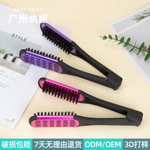Peigne lissant électroplaqué Guangzhou Nunu, poils en acier inoxydable, usage professionnel en salon, outil de coiffage en forme de V - Product Image 1