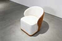 Fauteuil pivotant d'appoint en velours blanc et ambre bicolore, dossier haut, assise rembourrée durable, design moderne et élégant pour chambre et salon