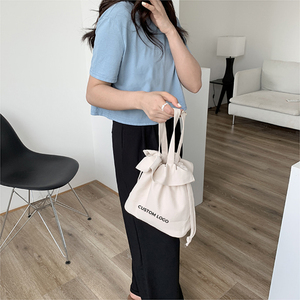 Xuerry Bán buôn phụ nữ thân thiện với môi tái chế xử lý bông trống vải biểu tượng tùy chỉnh in mua sắm dây rút Tote Túi - Product Image 2