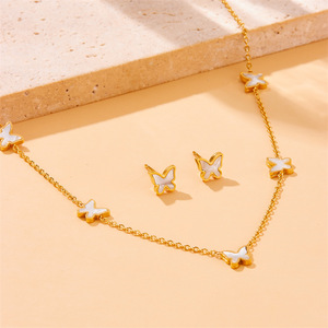 Butterfly Stainless Steel Jewelry <b>Set</b> Necklace <b>Bracelet</b> Earrings For Women Gift Fashion Accessory - Product Image 2