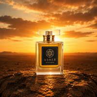 Flacon de parfum personnalisé 50 ml carré en verre transparent vide avec pulvérisateur à pompe, col doré, capuchon transparent, étiquette noire et boîte cadeau