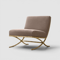 Fauteuil de salon en velours taupe de luxe, fauteuil d'appoint moderne sans accoudoirs avec cadre en X doré incurvé pour salon