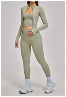 Ensemble 3 pièces de sport sans couture à dos croisé avec logo personnalisé, effet fessier galbé, comprenant veste, débardeur et leggings extensibles