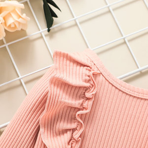 Vente flash - Combinaison bébé style décontracté, couleur unie rose clair, avec pantalon fleuri - Product Image 3