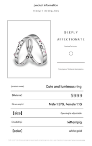 Anneaux de couple mignons chat et chien en argent sterling 925, style personnalisé, anneaux ajustables superposés mignons, bijoux en argent - Product Image 6