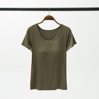 T-shirt décontracté à manches courtes pour femme avec soutien-gorge intégré, vêtement d'intérieur d'été, sans besoin de soutien-gorge, conception une pièce sans armatures