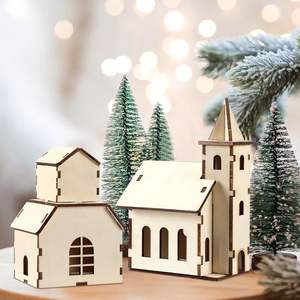 Juegos de Pueblo Navideño para Hacer uno Mismo con <span class=keywords><strong>Iglesia</strong></span> Rústica - Rompecabezas de Cabaña de Madera en 3D y Kit de Pintura y Ensamblaje para Decoración de Fiestas de Invierno - Product Image 5