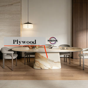 Table à manger avec plateau en pierre frittée et pieds en contreplaqué, finition <span class=keywords><strong>effet</strong></span> marbre, design contemporain élégant, Mesa De Comedor - Product Image 4