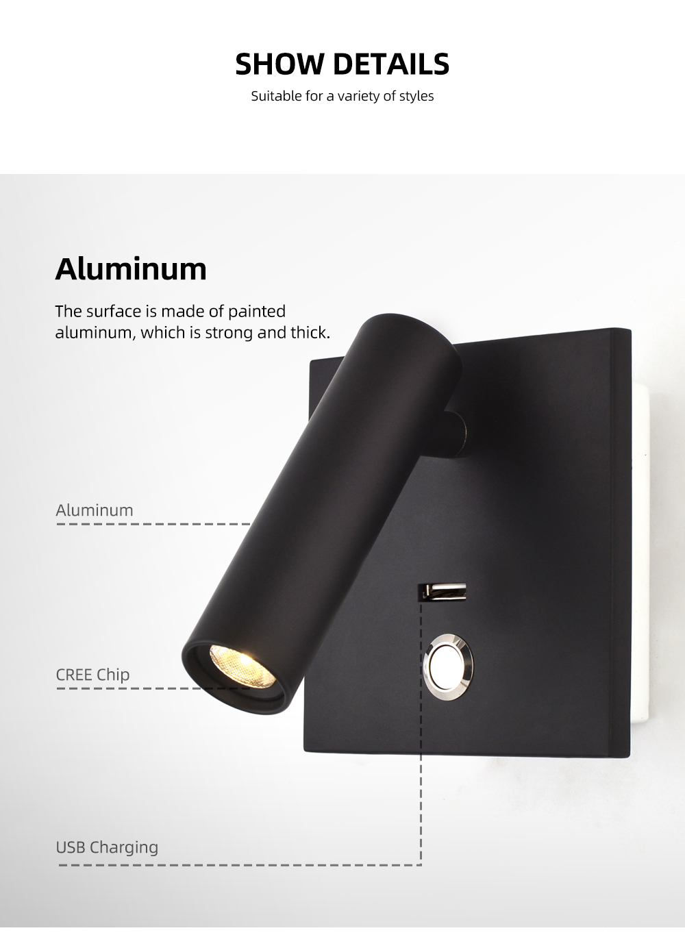 2021 Luxury Indoor Wall Mount Decorative Beside Reading Light With Usb Port Led Wall Lamp For Hotel Bedroom