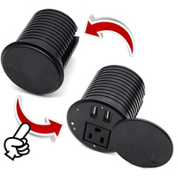Prise de courant encastrée ronde européenne avec 1 prise et 2 ports USB-A, 10A, boîtier ignifuge, 110-250V, pour bureau et domicile