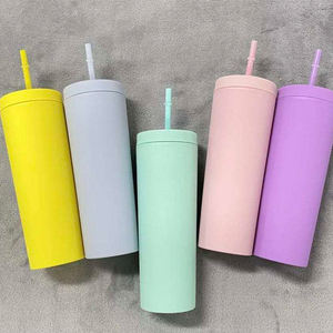 2023 Venta caliente 22oz/16oz tazas simples de color sólido con tapas y vasos de pajita tazas de sublimación rectas de plástico de doble pared - Product Image 5