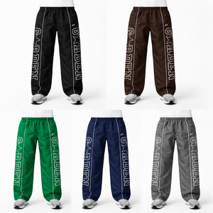 Pantalon coupe-vent pour homme, longueur intégrale, taille élastique, séchage rapide, polyester, imprimé lettres, poches latérales, vêtements de printemps - Product Image 6